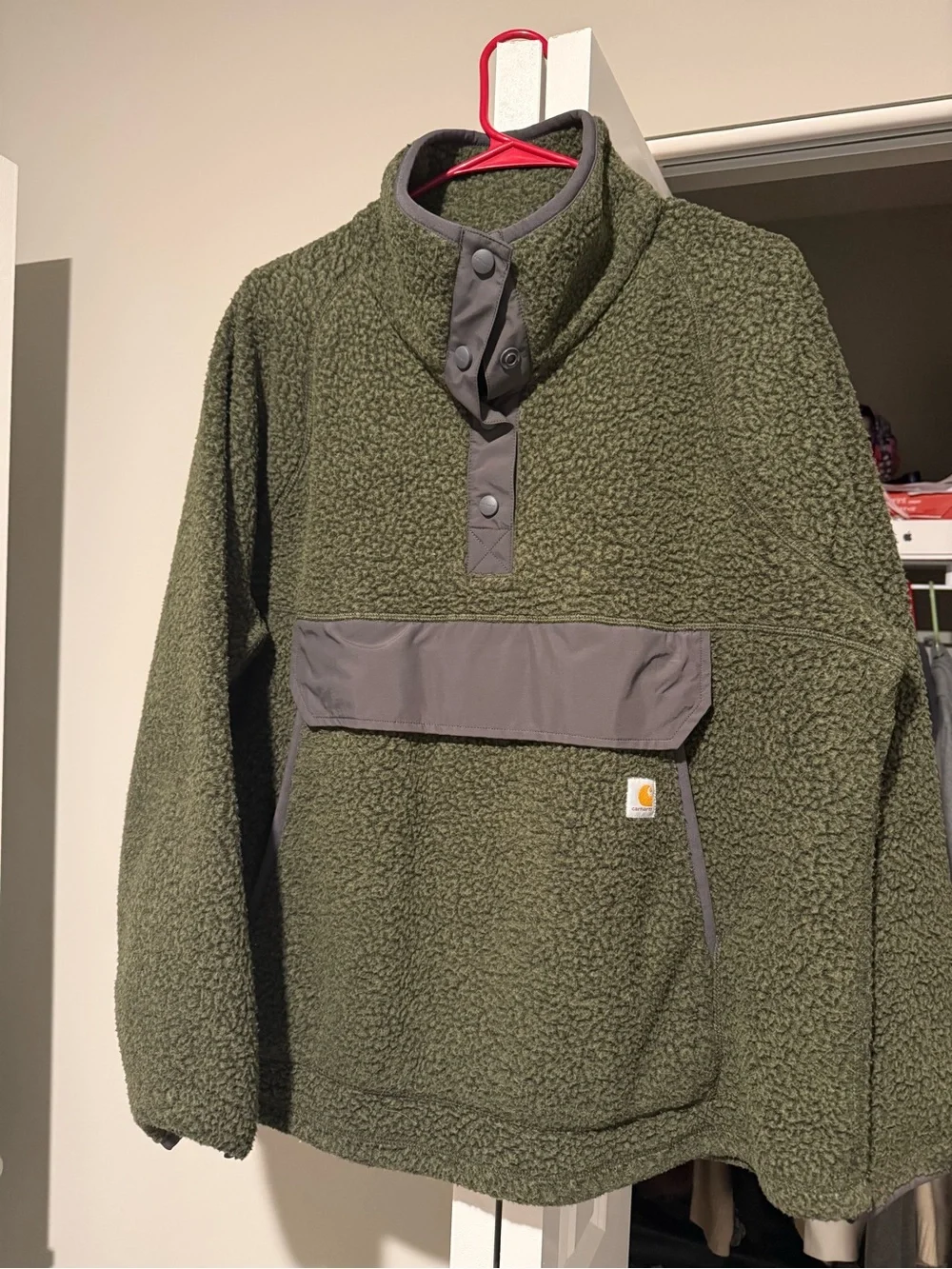 Carhartt Olive Green Sherpa Pullover with Gray Trim
